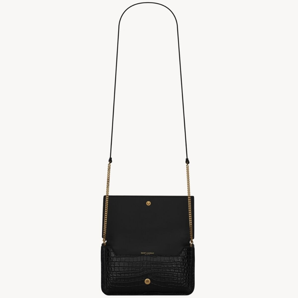 YSL SAINT LAURENT CASSANDRE PHONE HOLDER W/ STRAP IN CROCODILE-EMBOSSED LEATHER - Picture 9 of 16